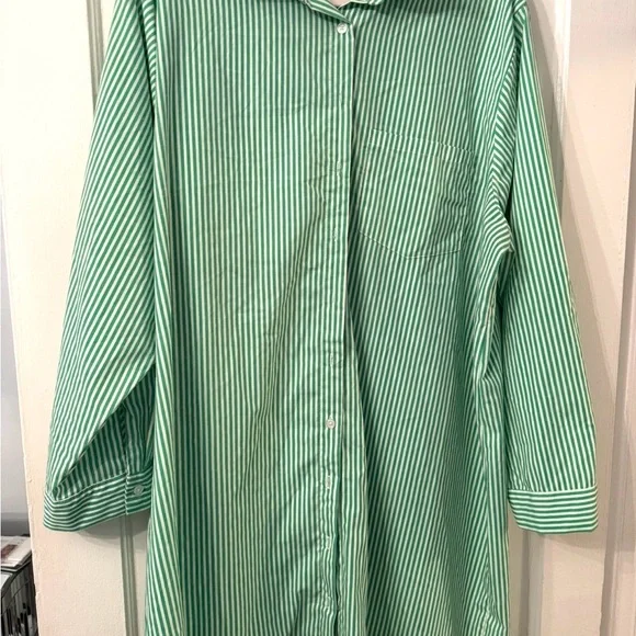 Striped Green Button-Front Shirt Dress - Casual Women’s Dress - Picture 4 of 8